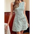 thumbnail image 4 of Women Sleeveless Tank Dress Round Neck Casual Jacquard Smock Summer Mini Dresses Emerald Green XL, 4 of 6