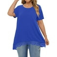 thumbnail image 3 of WellSize Women Plus Size Tops Casual Lace Tunic Blouse Summer Crew Neck Short Sleeve Shirts, 3 of 8