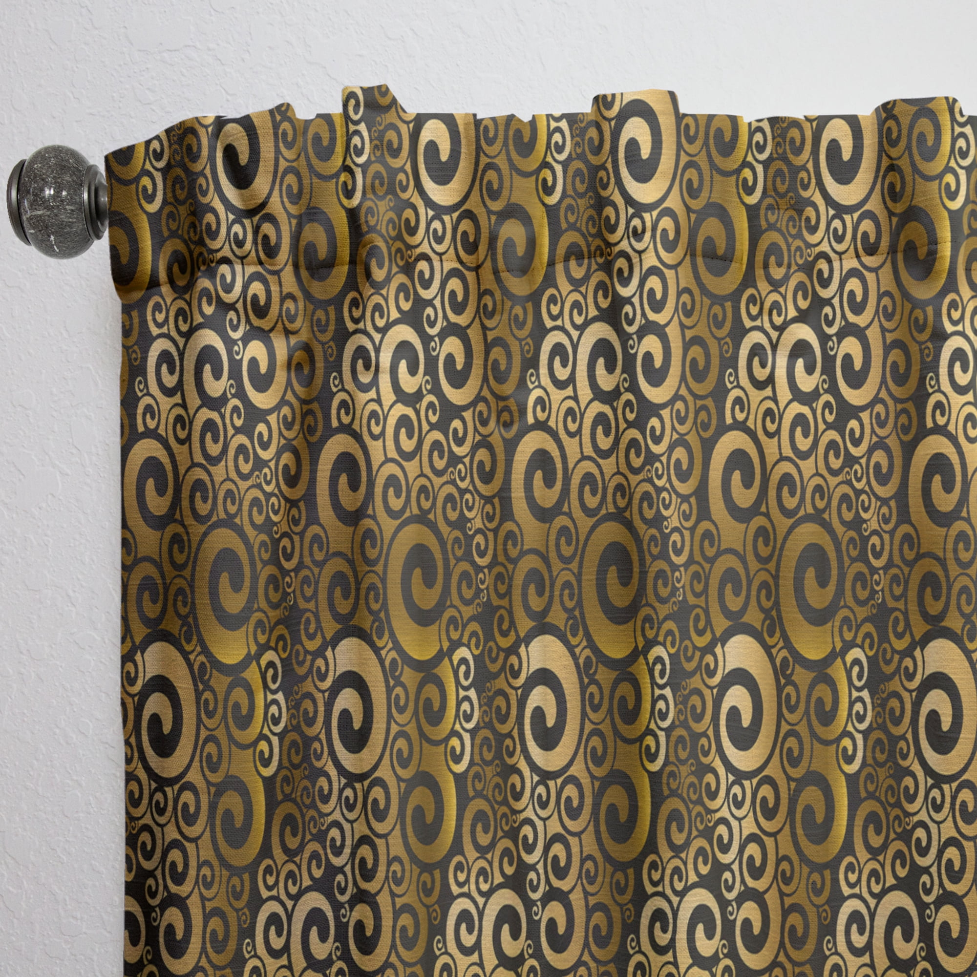Designart 'Black and Gold Swirl I' Mid-Century Modern Curtain Panel