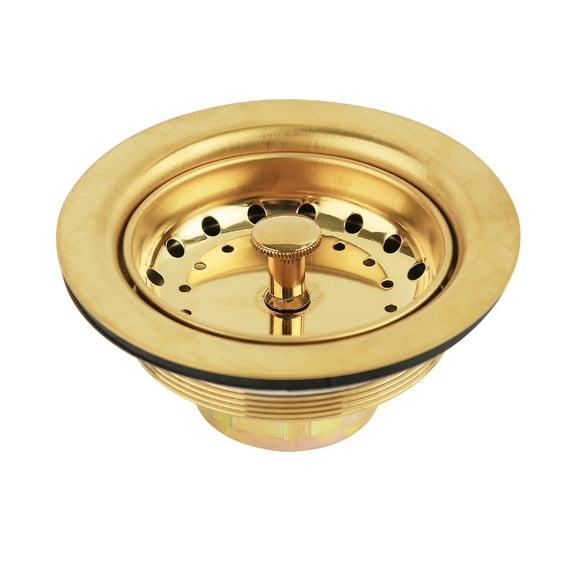 Watflow Gold Kitchen Sink Drain Assembly with Black Sink Strainer 3-1/2 Inch and 430 Stainless Steel Screws, Fit for 3.5 Inch Kitchen Sink, All Stainless with Removable  Strainer Basket and Drain Stop