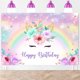 thumbnail image 1 of Fondo de cumpleaños de unicornio de 1,5 x 0,9 m con purpurina dorada y arcoíris, ideal para fotos de cumpleaños de niñas, decoraciones florales con efecto bokeh, regalos para fotomatón infantil., 1 of 7
