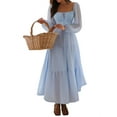 thumbnail image 2 of Women'S Bohemian Style Casual Resort Dress U-Neck Long Puff Sleeve A-Line Maxi Dress Blue S, 2 of 9