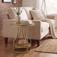 thumbnail image 5 of Tribesigns 2-Tier Round Side Table, Industrial End Table Bedside Table with Metal Frame & Open Shelf for Couch Side, Living Room (1PC, Light Brown & Gold), 5 of 6