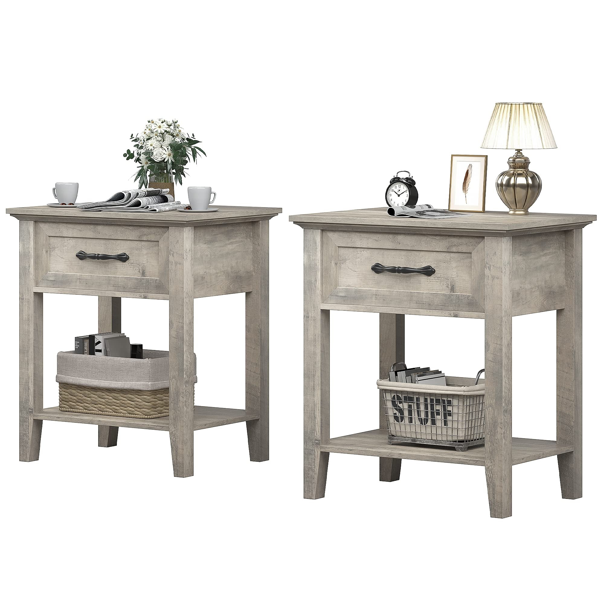 Nightstands, Grey,Craft style bedside table,Retro bedside table