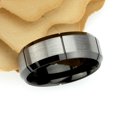 thumbnail image 2 of Men's Women's Tungsten Wedding Band Engagement Ring 8mm Two-tone Brushed Center with Multiple Vertical Grooves Black IP Beveled Edge, 2 of 4