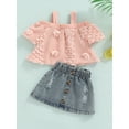 thumbnail image 2 of Toddler Girl Summer Clothes Short Sleeve Top + Elastic Denim Skirt Set 2 Piece Casual Outfits, 2 of 9