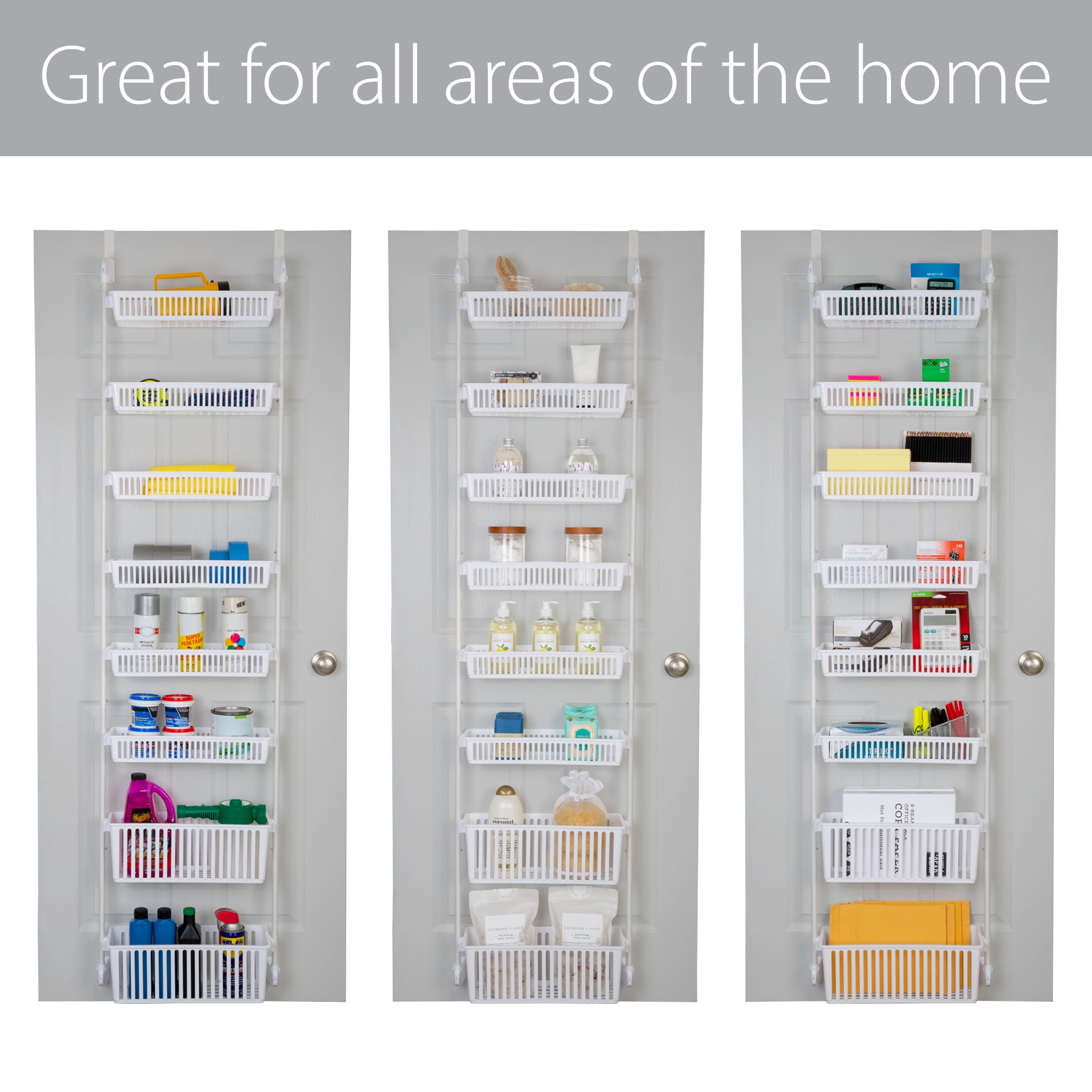 Smart Design 8-Tier Over-The-Door Hanging Pantry Organizer with 2 Deep and 6 Full Baskets - White