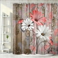 thumbnail image 5 of Farmhouse Flower Floral Shower Curtain, Rustic Red Daisy Shower Curtain Set, Country Red Wild Garden Plant Fabric Shower Curtain with Hooks, Brown Wooden Board Bathroom Curtain, 36x71 in, 5 of 6