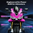 thumbnail image 4 of Track Seven 24V Ride on Motorcycle, Licensed Aprilia RSV4 Electric Motorcycle with Training Wheels, LED Lights, Music, Large Seat, Max 5 Mph, 24V Ride on Toy Car for Boys Girls Aged 3+, Pink, 4 of 10