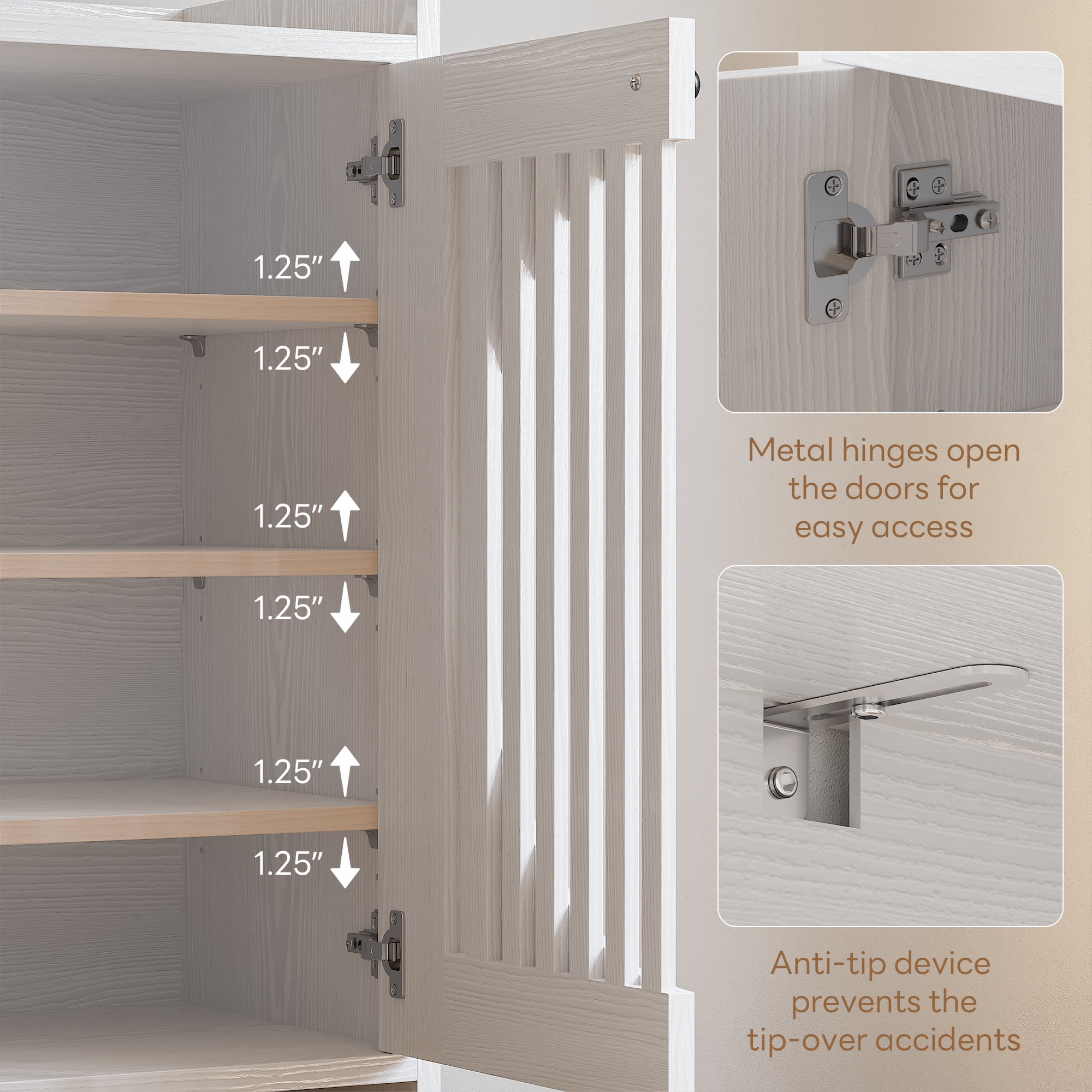 LIKIMIO 2-Door 4-Tier Wood Shoe Storage Cabinet, Freestanding Narrow Shoe Rack Organizer with Adjustable Shelves for Entryway Hallway, White
