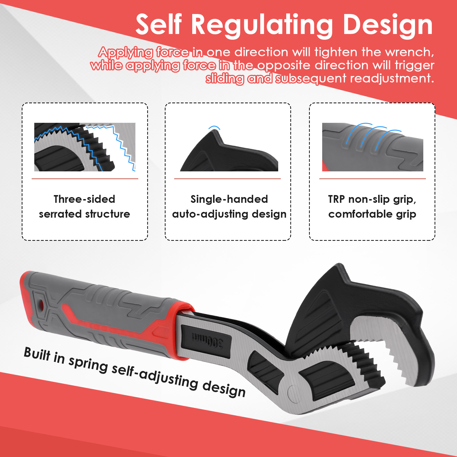 Tmwefusc Pipe Wrench Set 6" 8" 10" 12" Self Adjusting Wrench 4 Piece Plumbing Tool for 0.27"-1.69"/7-43mm Standard Nut Irregular Nut Pipe Use