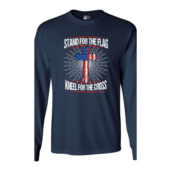 Long Sleeve Adult T-Shirt I Stand For Flag Kneel For Cross American Flag DT