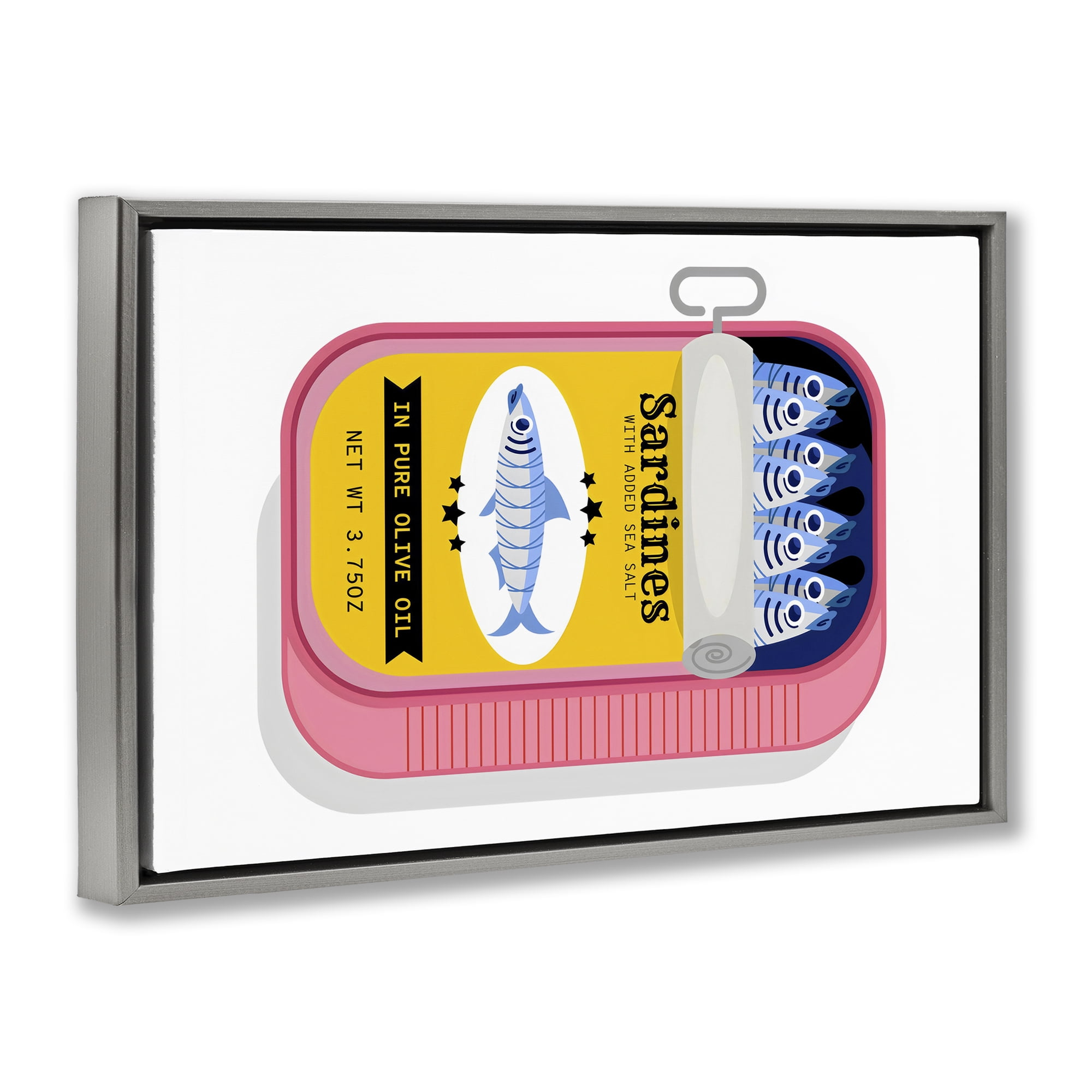 Stupell Industries Retro Can of Sardines Gray Framed Floater Canvas Wall Art, design by Creative Studio