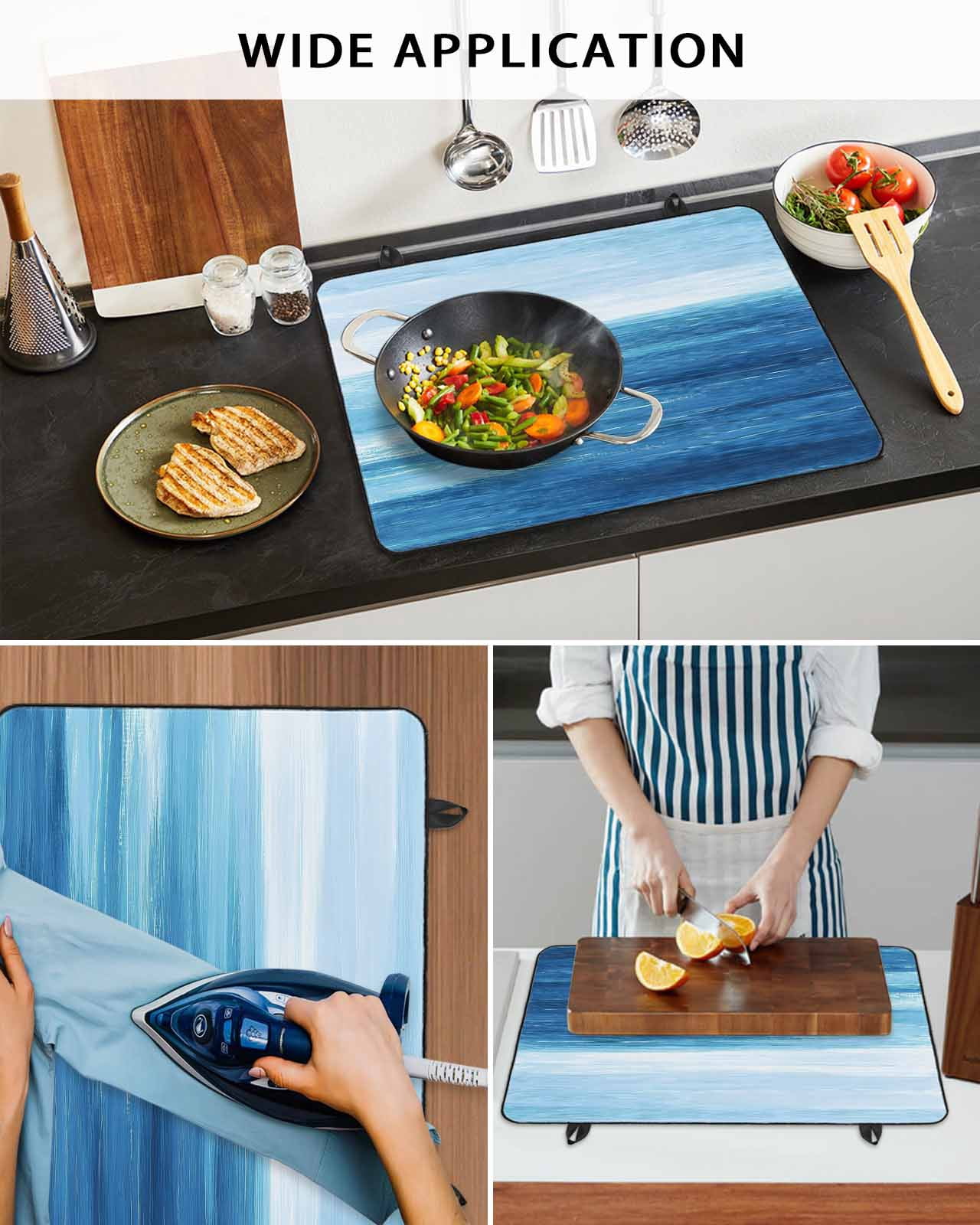 nqOlkjepod Large Induction Cooktop Protector Mat 24"x21", Blue Coastal Wave Stove Top Covers for Electric Stove, Summer Nautical Oil Painting Ocean Stove Burner Cover Mats, Glass Top Stove Cover
