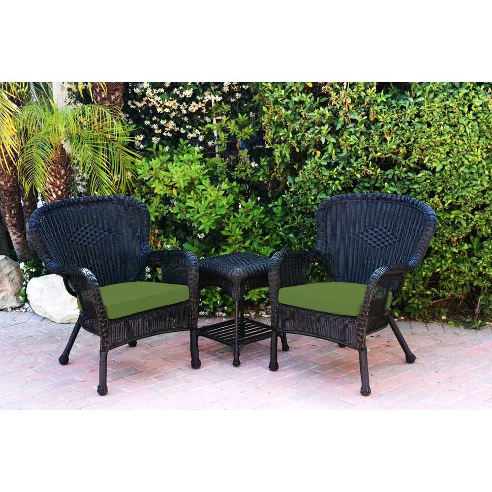 3-Piece Black Wicker Outdoor Furniture Patio Conversation Set with