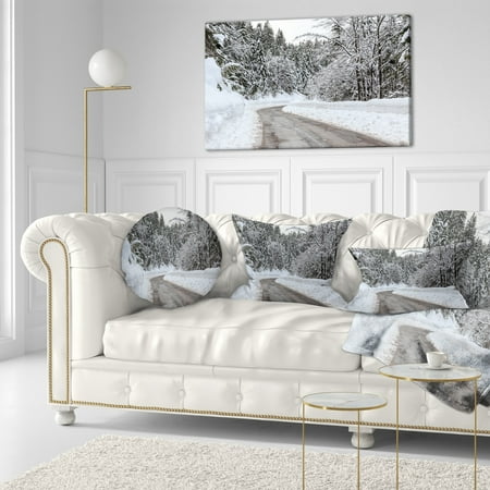Design Art Designart Foggy Winter Road In Slovenia Landscape Printed Throw Pillow Walmart Com Walmart Com