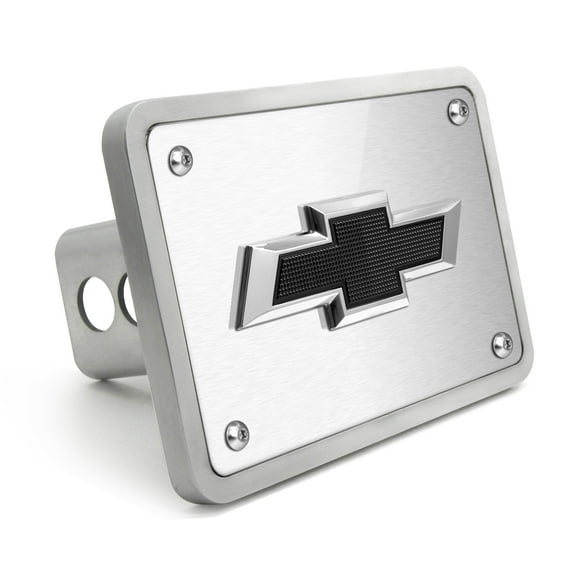 iPick Image for Chevrolet 3D Black Logo on Brush Silver Billet Aluminum 2-inch Tow Hitch Cover, Official Licensed