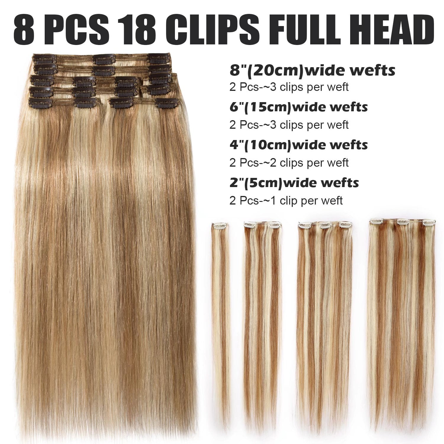 Benehair Premium Thick Full Head Clip In Human Hair Extensions Double Weft 100% Real Remy Hair Women Highlight Blonde Soft