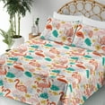 thumbnail image 3 of Ambesonne Tropical Vibes Fitted & Flat Sheet with Sham 3 Pcs Set, Exotics Flamingo Art, Twin XL, Dark Pink Jade Green, 3 of 5