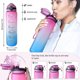 thumbnail image 2 of Botella de agua deportiva con marcas de tiempo de 1 litro y botellas con pajitas, botella de agua que se abre, adecuada para hacer ejercicio al aire libre, 2 of 5