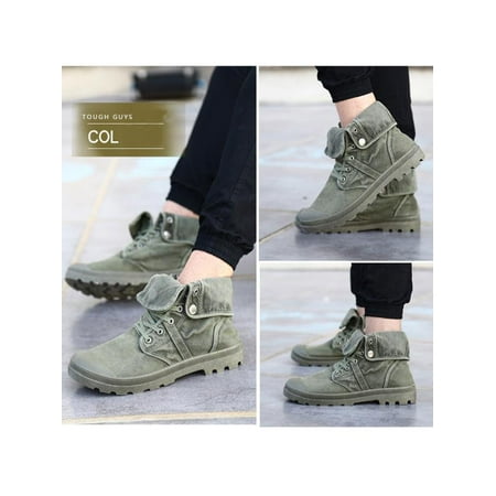 Men's High Top Canvas Sneaker Flanging Ankle Mid-Calf Boots Vintage