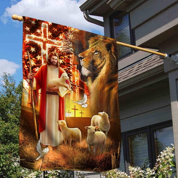 Lion And Lamb God Flag MLH2189F - House Flag (29.5" x 39.5")