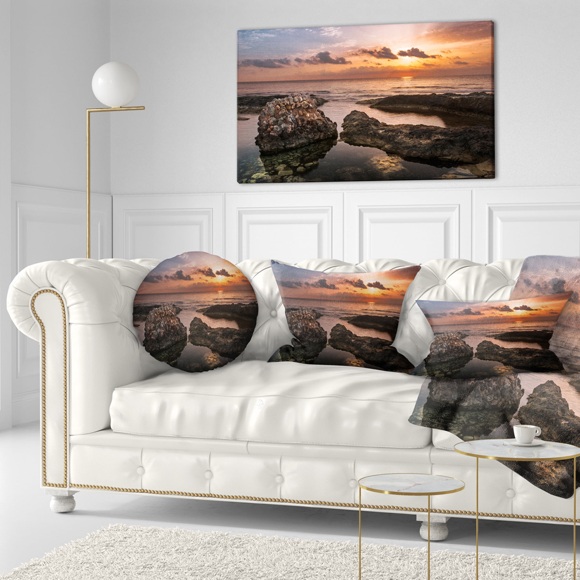 Designart Yellow Sun over Ancient Ruins - Oversized Beach Throw Pillow - 12x20