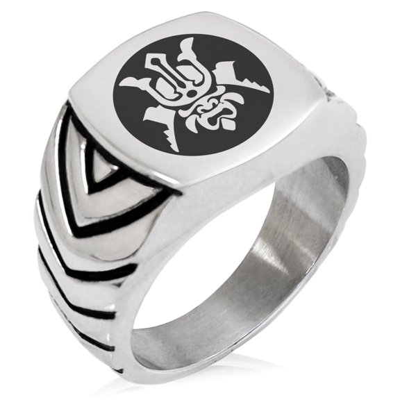 Stainless Steel Máscara Samurai Crest Chevron Pattern Biker Style Polished Ring