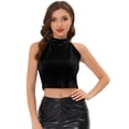 thumbnail image 1 of INSPIRE CHIC Top corto de fiesta con capas básicas de terciopelo y cuello halter para mujer Negro XL, 1 of 5