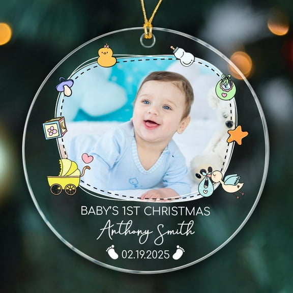 Customized Name & Picture Baby's 1st Christmas Ornament Gift for New Kids New Dad New Mom, Upload Photo Baby 1st Xmas Ornaments, Personalized Baby's First Xmas Ornaments 2025, Babys Ornament Gifts