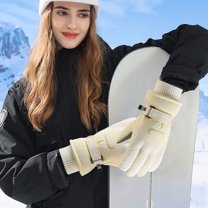 QSAWXQZ Women's Fleece Lined Thermal Ski Gloves Waterproof Windproof Athletic Gloves for Outdoor Beige Free Size