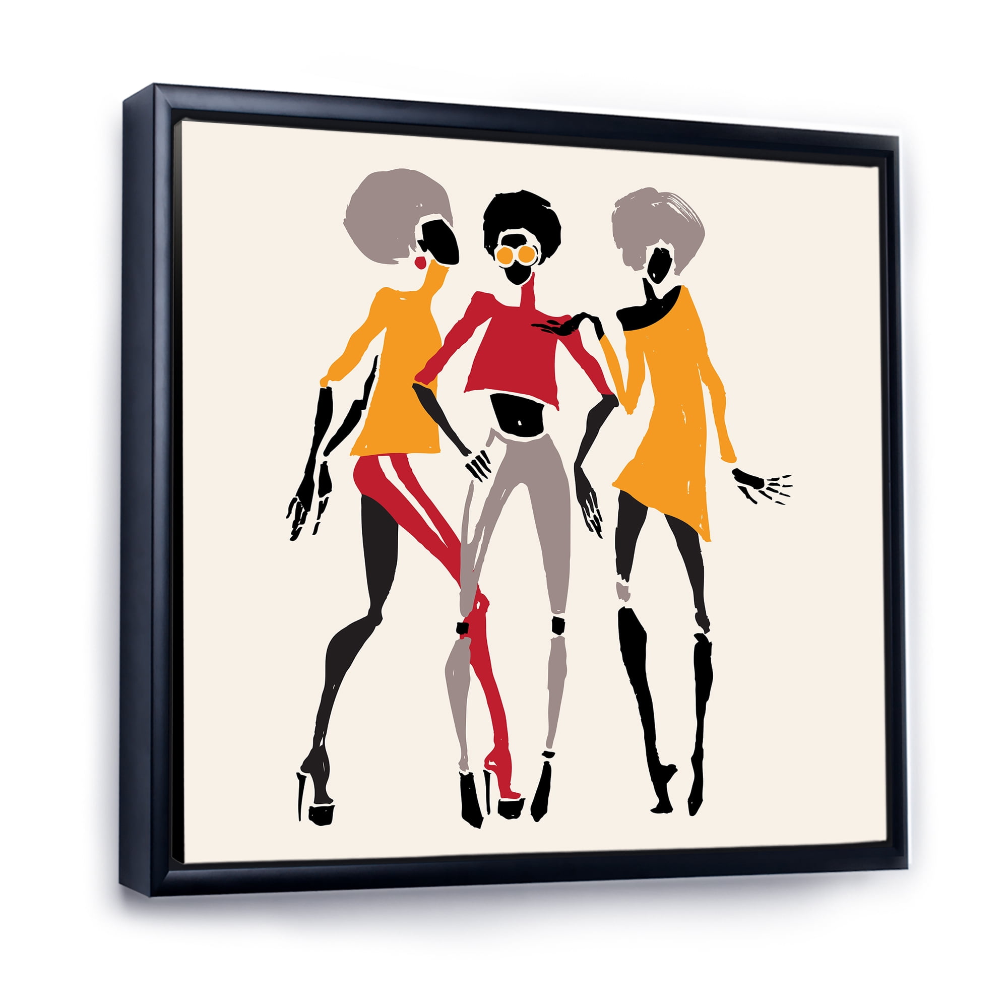 Designart 'African American Women Silhouettes Red and Yellow II' Modern Framed Canvas Wall Art Print