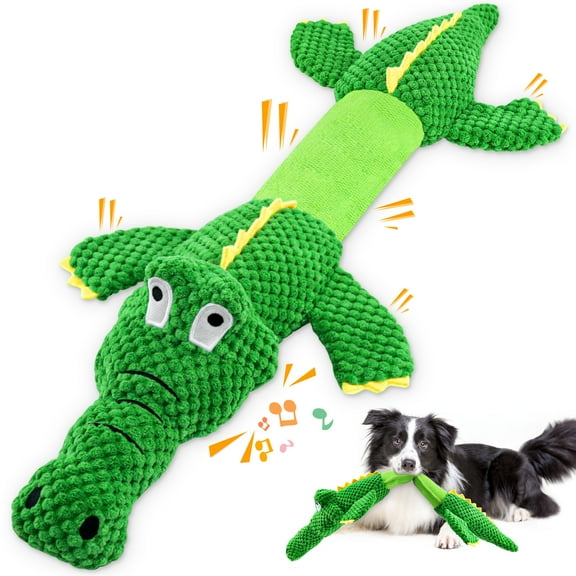 Foolala Squeaky Crocodile Dog Toy – Tough Plush Interactive Tug of War Toy for Small, Medium, and Large Dogs, Relieves Anxiety and Boredom