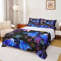 Homewish Animal Dragon 3pcs Twin Sheet Sets For Kids Teens,Universe Planet Twin Fitted Sheet,Abstract Gradient Galaxy Breathable Flat Sheet,Lightweight Room Decor