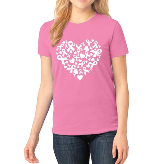 Chorokhi Heart Ribbon Breast Cancer Awareness Women’s T-Shirt – Azalea, Small