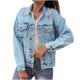 thumbnail image 1 of Chaqueta vaquera de un solo pecho con solapa de borla suelta informal a la moda para mujer Pompotops qwe15021, 1 of 9