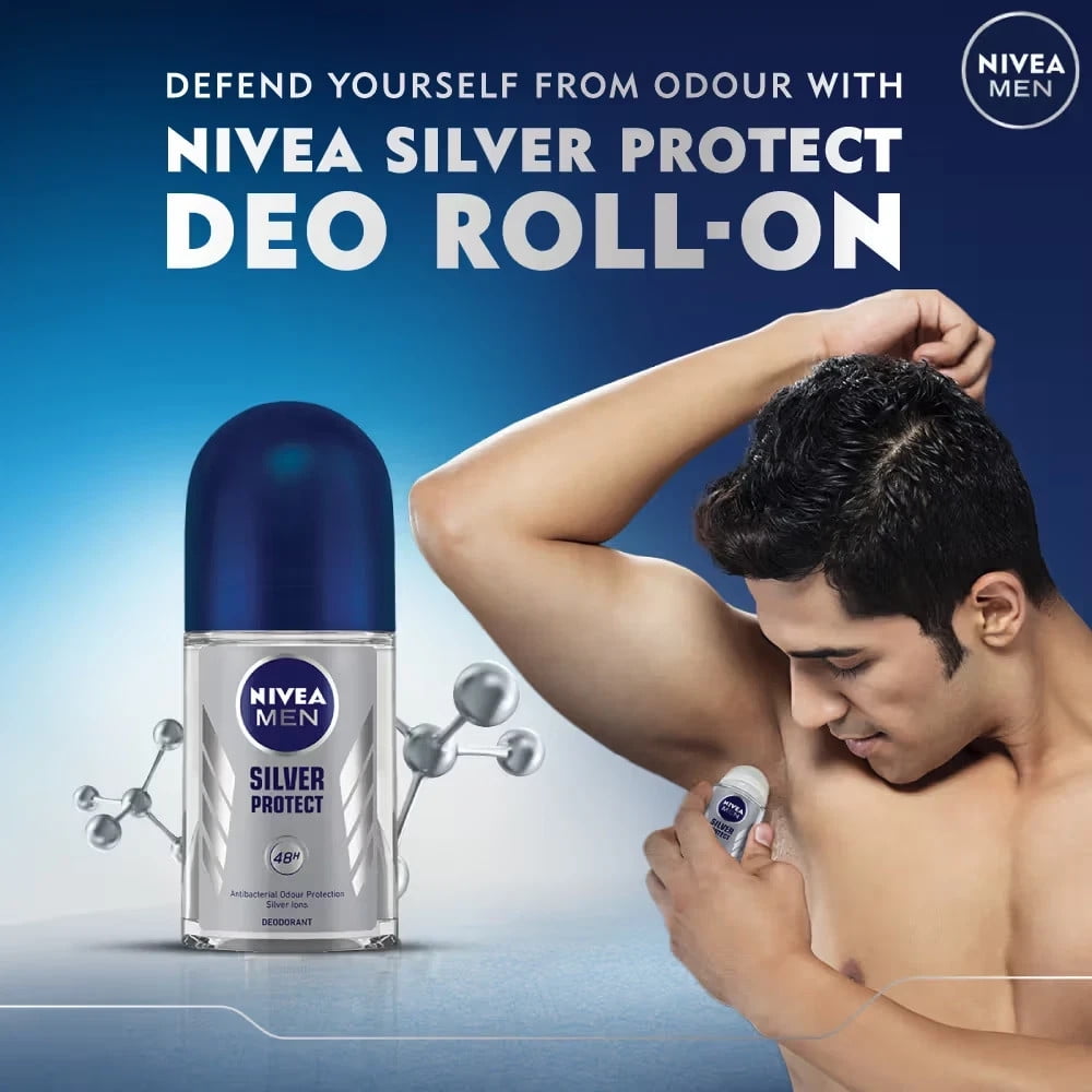 NIVEA MEN Silver Protect Anti-Perspirant Roll-On Deodorant Antibacterial -6 Pack