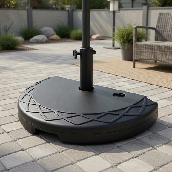 Kadyn 44 lb Heavy‑Duty Half‑Round Patio Umbrella Base, Space‑Saving HDPE Metal Fillable Weighted Stand for Deck Pool, Black