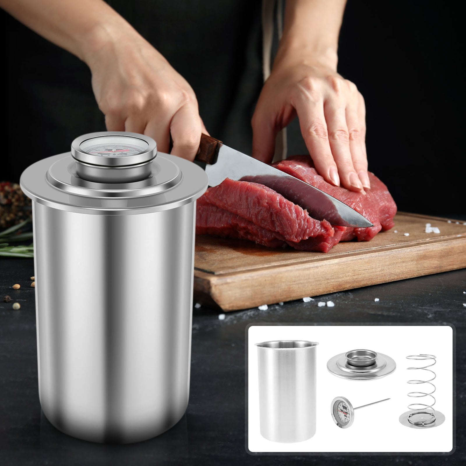 Matoen Lunch Meat Press Mold for Deli Meats-Homemade Ham Maker Meat Press Tool with Cooking Thermometer - Multipurpose Stainless Steel Pressure Sandwich Lunchmeat Press Maker
