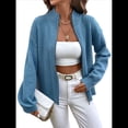 thumbnail image 1 of Cárdigan de Larga con Cremallera para Mujer, Suéter de Cuello Redondo, Chaqueta de Punto con Cremallera. Azul S, 1 of 10
