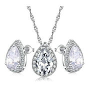 Hollywood Sensation White Gold Pear Shaped Crystal Necklace and Earring Set for Women Stunning Piece of Jewelry