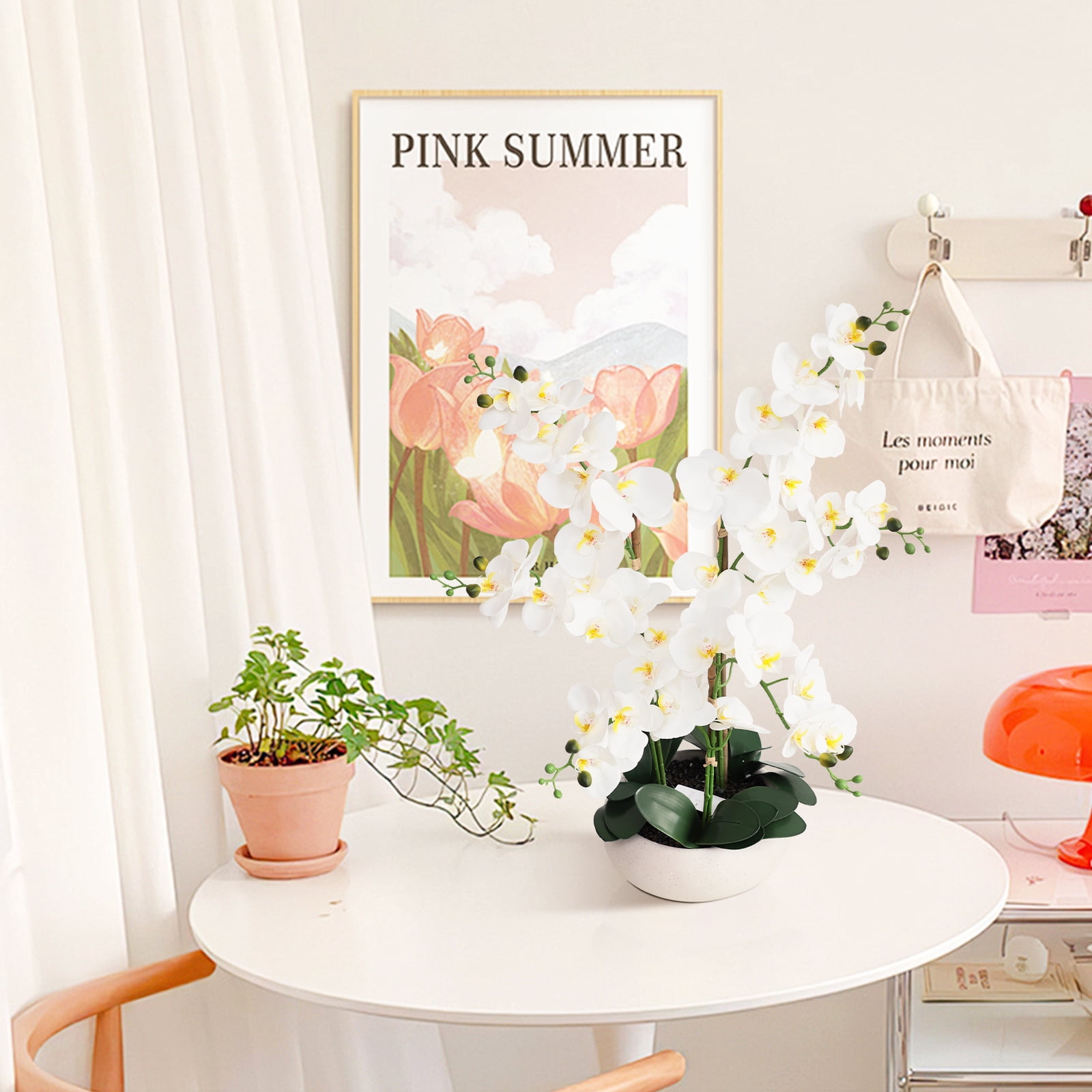 Orchid Floral Arrangement in Vase - Elegant Artificial Flowers for Home Office