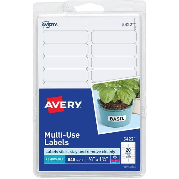 Avery Removable Labels, Removable Adhesive, 1/2" x 1-3/4", 840 Labels (5422)