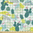 thumbnail image 2 of Tropical Fabric by the Yard, Paradise Island Nature Elements Such as Pineapples Cactus Pink Flamingo and Leaves, Decorative Upholstery Fabric for Sofas and Home Accents, Multicolor by Ambesonne, 2 of 5