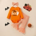 thumbnail image 3 of URMAGIC Newborn My First Halloween Baby Girl Outfit Long Sleeve Romper Pumpkin Stripe Bell Bottom Pants Set 0-3 Years, 3 of 11