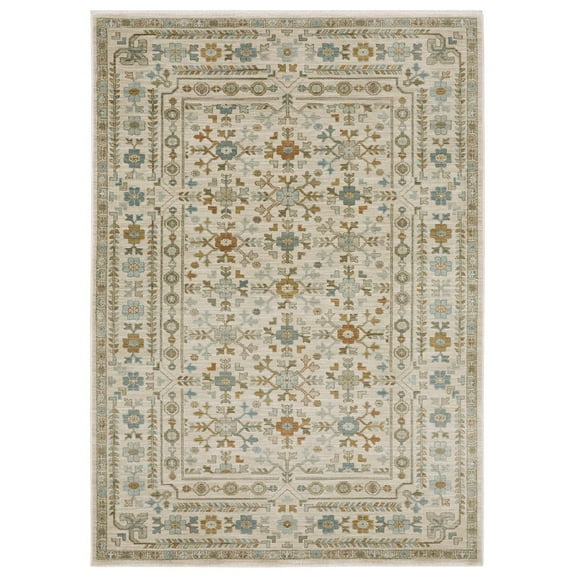 Oriental Weavers Maeve Area Rug - MAE01 - 3'3" x 5' - in Ivory/ Teal - Vintage Inspired, Stain Resistant, Family and Pet Friendly , Entrway, Bedroom Rug
