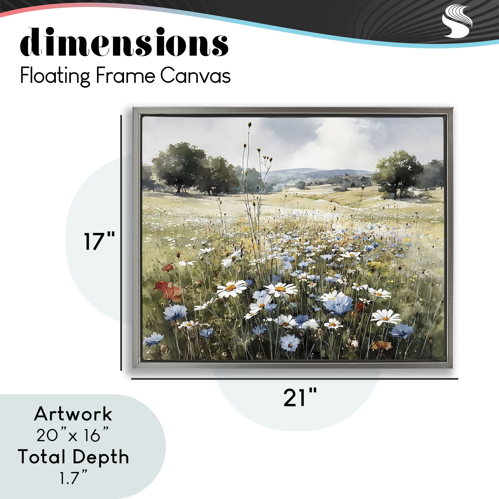Stupell Industries Calm Meadow of Wildflowers Gray Framed Floater Canvas Wall Art, design by Franklyn Gregory