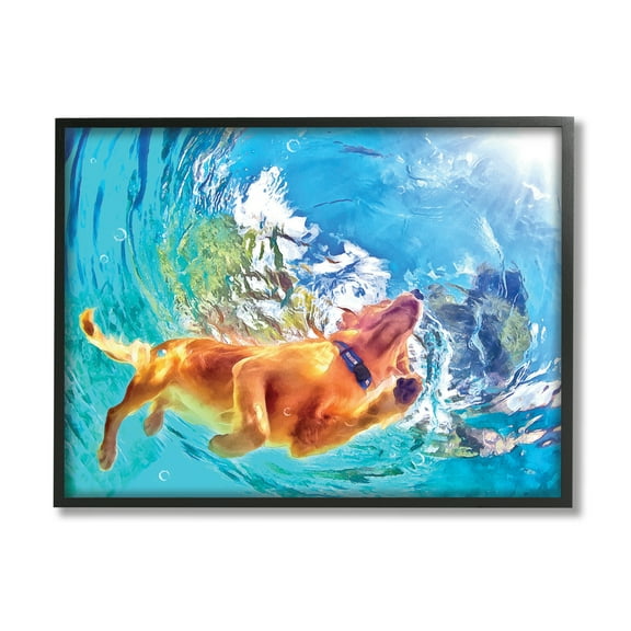 Stupell Industries Dog Swimming Underwater Animals & Insects Painting Black Framed Art Print Wall Art, 14 x 11