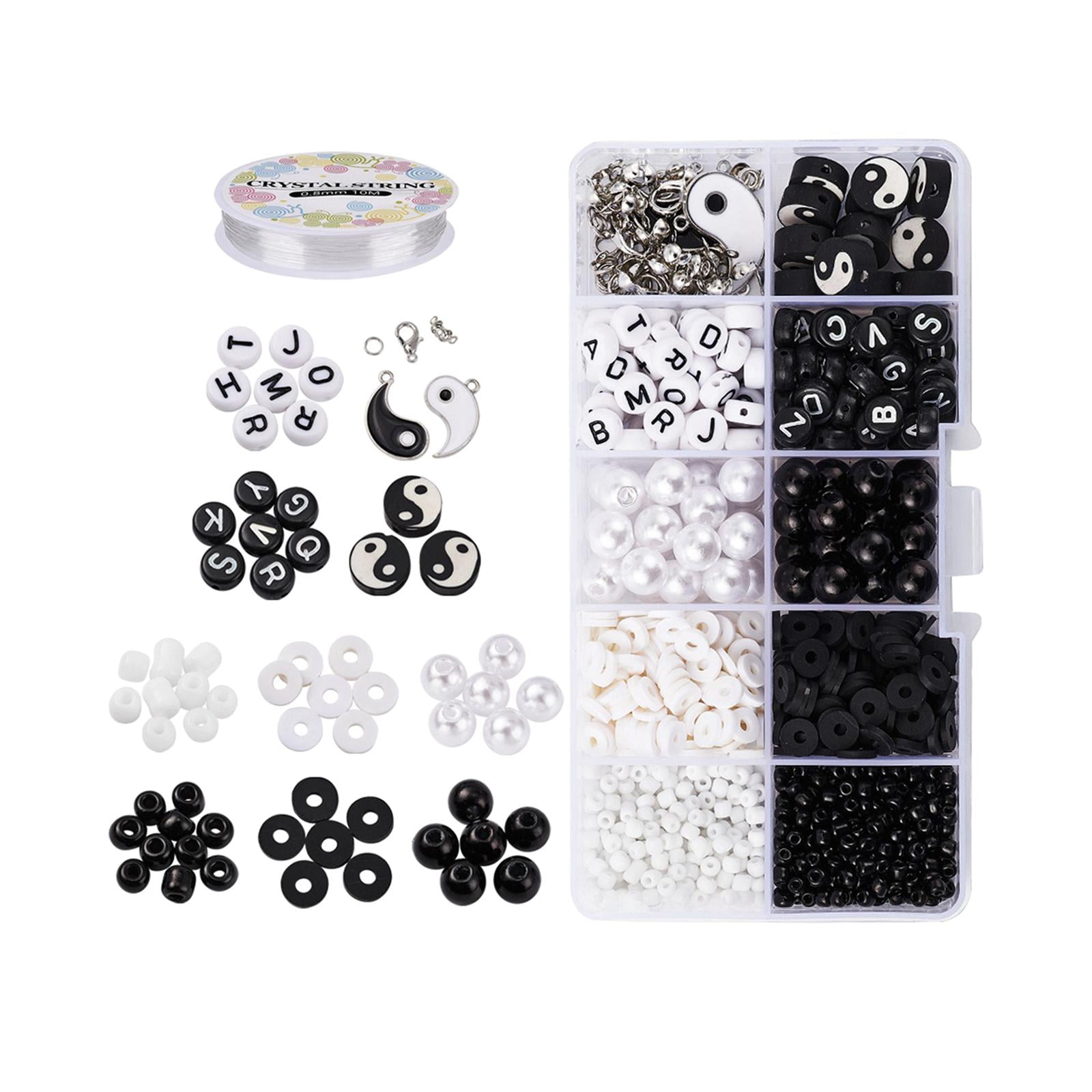 YIJU Polymer Clay Bead Set, Jewelry Making Accessories, Black and White Charms, Spacer Beads for Bracelet Rings Earrings Chains 898Pcs, Adult Unisex, Size