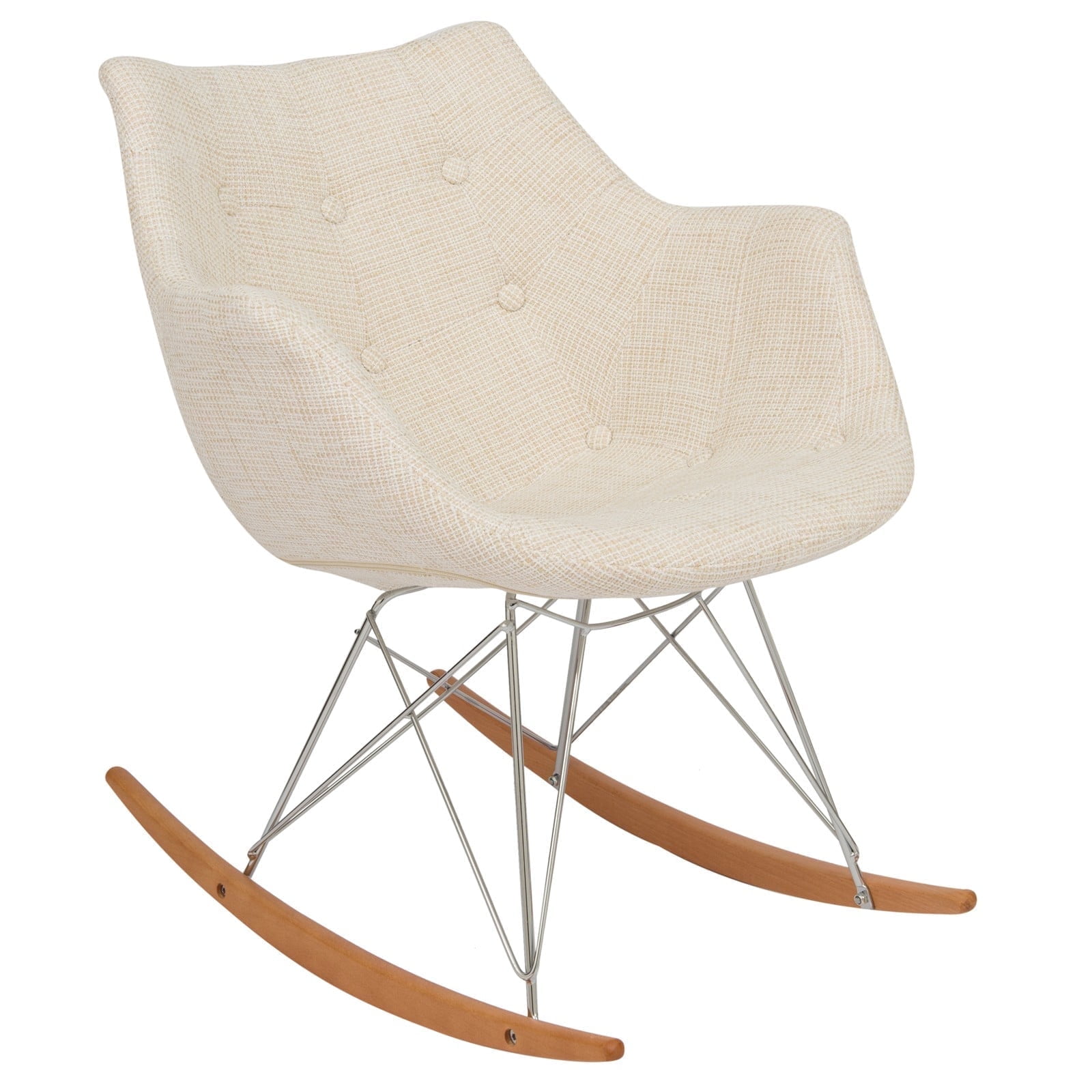 Modern Upholstered Rocking Chair – Small Accent Chair for Nursery, Kids, or Living Room | Nursing Chair with Curved Back & Wood Rocker Legs, Beige